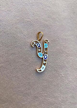 14 Ayar Altın Y Harfli Nazar Boncuklu Göz Kolye Ucu