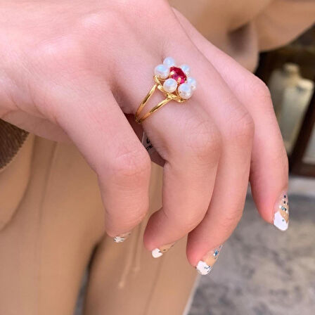 14 Ayar Altın Inci Papatya Yüzük