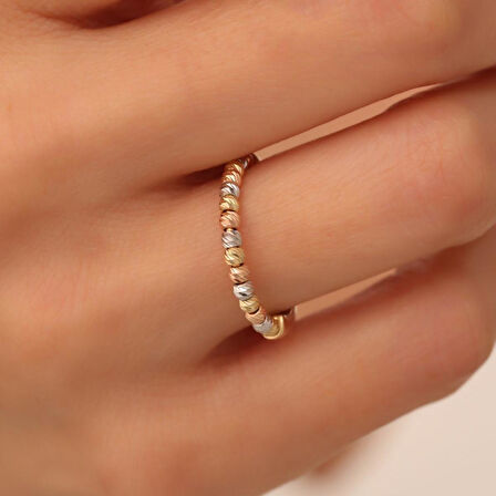 14 Ayar Altın Üç Renk Tek Sıra Dorika Yüzük