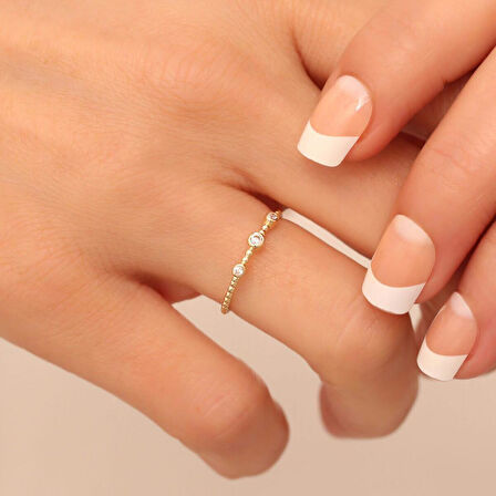 14 Ayar Altın Üç Taşlı Yüzük