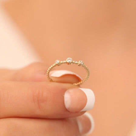 14 Ayar Altın Üç Taşlı Yüzük