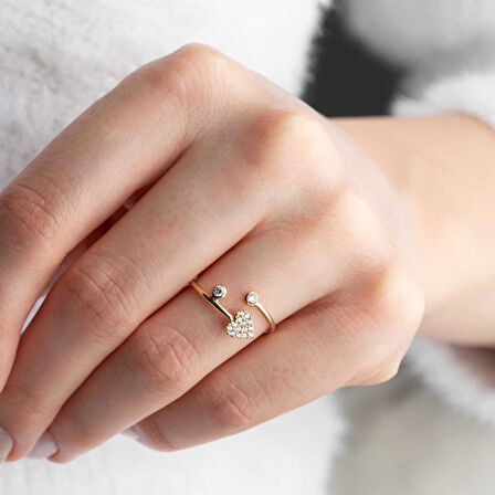 14 Ayar Altın Açık Tasarımlı Taşlı Kalp Yüzük