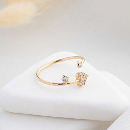 14 Ayar Altın Açık Tasarımlı Taşlı Kalp Yüzük