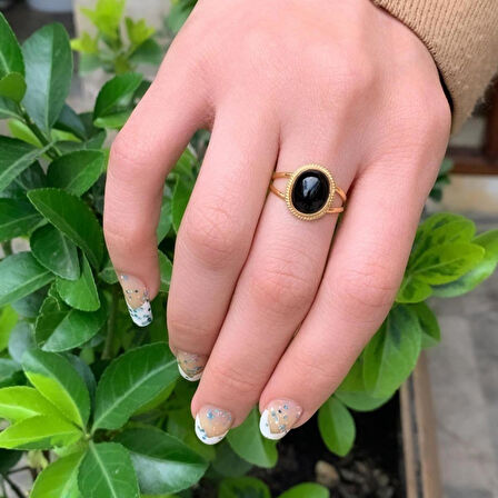 14 Ayar Altın Mini Onix Meftüllü Yüzük