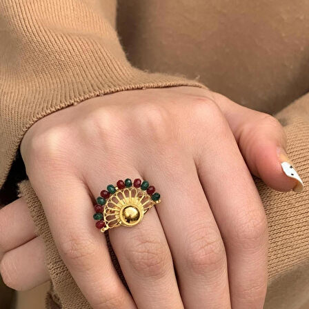 14 Ayar Altın Renkli Yelpaze Yüzük