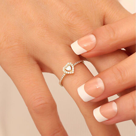 14 Ayar Altın Taşlı Kalp Yüzük