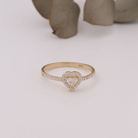 14 Ayar Altın Taşlı Kalp Yüzük