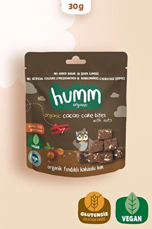 Humm Organic Organik Glutensiz Vegan Kakaolu ve Fındıklı Kek 30g