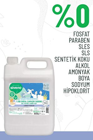 Siveno %100 Doğal Çamaşır Sabunu Bitkisel Deterjan Kendinden Yumuşatıcılı Konsantre Vegan 5000 ml