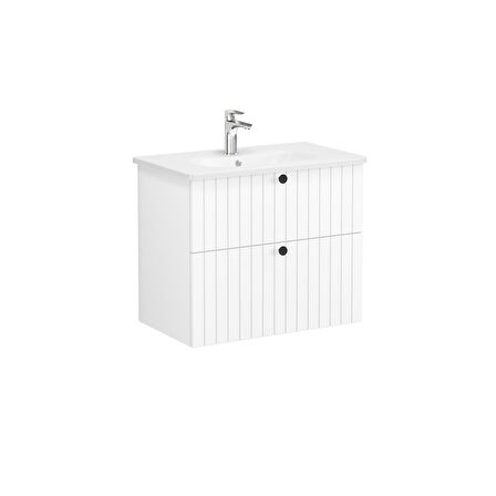 VitrA Root 69436 Groove Lavabo Dolabı, İki Çekmeceli, 80 cm, Mat Beyaz, Yuvarlak Lavabolu