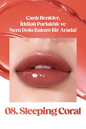 Yoğun Nemlendirme Sunan Vegan Dudak Balmı Peripera Ink Mood Glowy Balm(#8Sleeping Coral)(Night Peri)