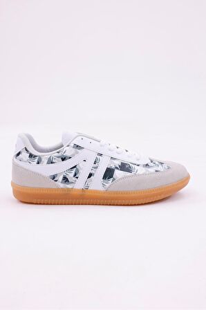 Dijital Baskı Kadın Haki-Çiçek Sneaker Ayakkabı