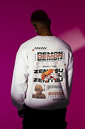Demon Slayer Karakter Baskılı Unisex Oversize Anime Zenitsu Sweatshirt