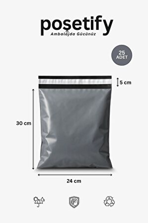 Gri Cepsiz Kargo Poşeti 24x30+5 cm | Yapışkan Bantlı Kargo Zarfı | 25’li E-Ticaret Poşeti