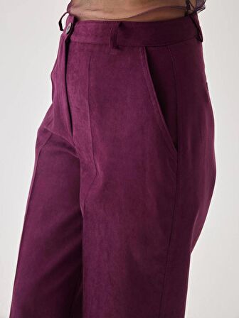 Süet Bordo Bol Paça Pantolon