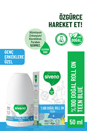 Siveno %100 Doğal Roll-on Teen Blue Genç Erkek Deodorant Ter Kokusu Önleyici Bitkisel Lekesiz Vegan 50 ml