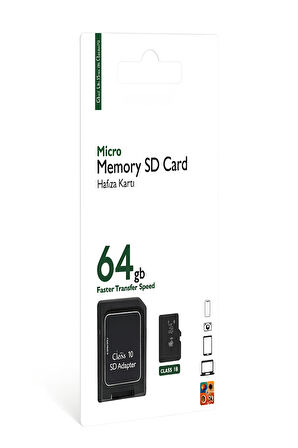 64 GB Class 10 Micro SD Kart + SD Adaptör - Yüksek Hızlı Hafıza Kartı