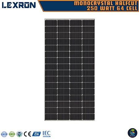 LEXRON 250 WATT 64 CELL HALF-CUT MONOKRİSTAL GÜNEŞ PANELİ