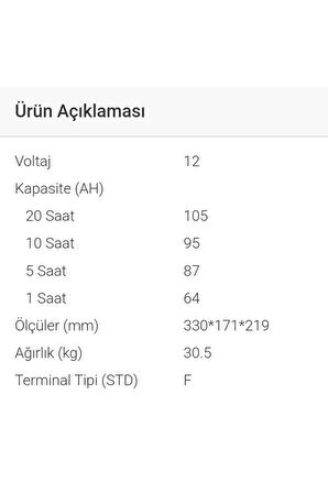 12v 105 Ah Solar Jel Akü - 12 Volt 105 Amper Solar Jel Akü