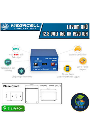 12.8 VOLT 150 AMPER LİTYUM AKÜ METAL KASA - 12.8 V 150 AH LIFEPO4 1920 WH