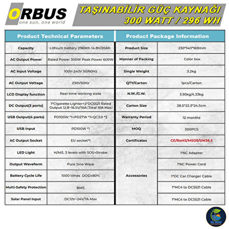 ORBUS 300W Power Station - 300 Watt Taşınabilir Güç Kaynağı 