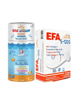 New Life Efa S 1200 mg 30 Kapsül + New Life Efa Liquid Orange 150 ml - Avantaj Paket