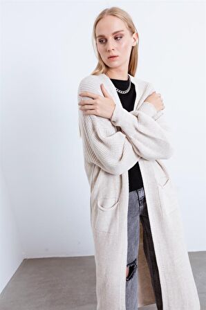 Lafaba Kadın Bej Balon Kol Uzun Hırka