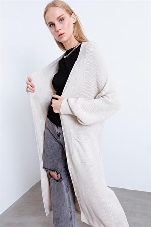 Lafaba Kadın Bej Balon Kol Uzun Hırka