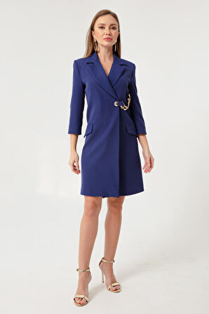 Kadın Lacivert Zincir Detaylı Ceket Elbise