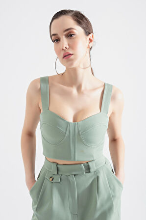 Kadın Mint Yeşili Kalın Askılı Crop Bluz