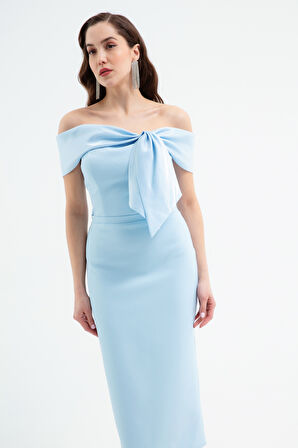 Kadın Bebe Mavi Yaka Detaylı Söz Nişan Nikah Abiye Elbise