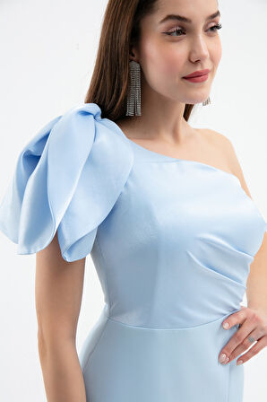 Kadın Bebe Mavi Organze Detay Midi Söz Nişan Nikah Abiye Elbise