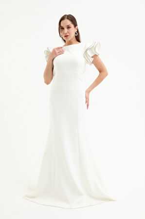 Kadın Beyaz Sırt Dekolteli Uzun Abiye Elbise