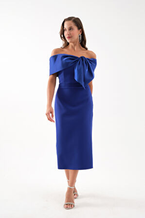 Kadın Saks Yaka Detaylı Söz Nişan Nikah Abiye Elbise