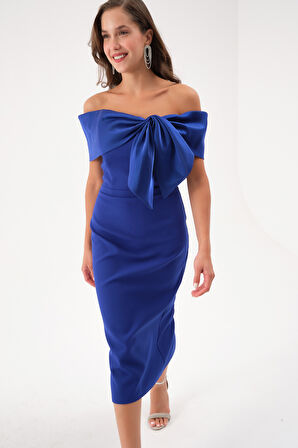 Kadın Saks Yaka Detaylı Söz Nişan Nikah Abiye Elbise