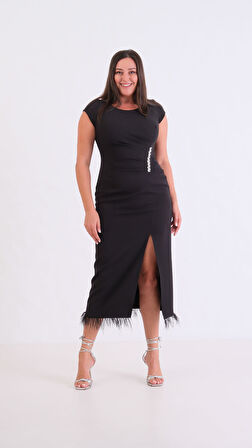 Kadın Siyah Büyük Beden Otrişli Söz Nişan Nikah Abiye Elbise 