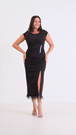 Kadın Siyah Büyük Beden Otrişli Söz Nişan Nikah Abiye Elbise 