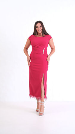 Kadın Bordo Büyük Beden Otrişli Söz Nişan Nikah Abiye Elbise 