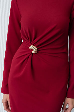 Kadın Bordo Aksesuar Detaylı Davet Elbisesi