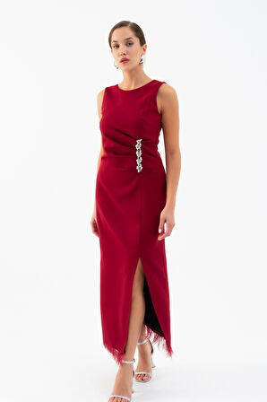 Kadın Bordo Otrişli Söz Nişan Nikah Abiye Elbise