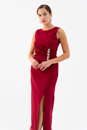 Kadın Bordo Otrişli Söz Nişan Nikah Abiye Elbise