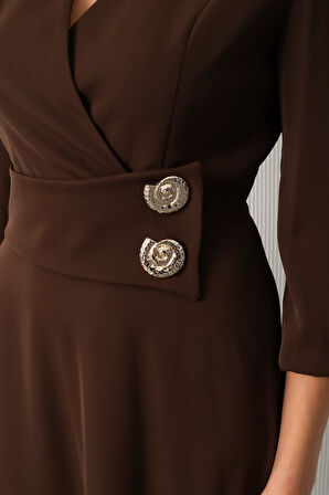 Kadın Kahverengi Kemer Detay Saten Davet Elbisesi