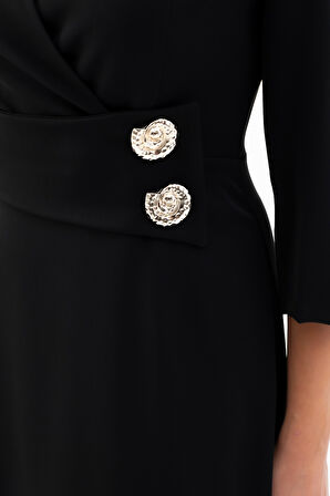 Kadın Siyah Kemer Detay Saten Davet Elbisesi