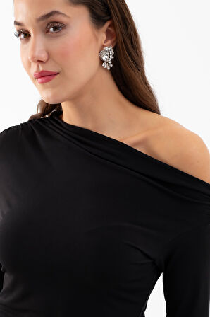 Kadın Siyah Düğüm Detay Uzun Örme Elbise