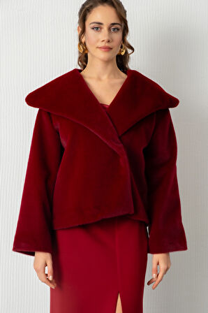 Kadın Bordo Kürk Görünümlü Abiye Ceket