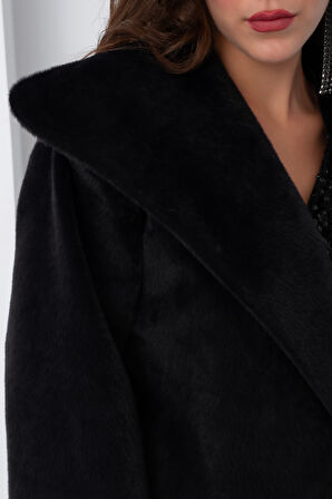 Kadın Siyah Kürk Görünümlü Abiye Ceket