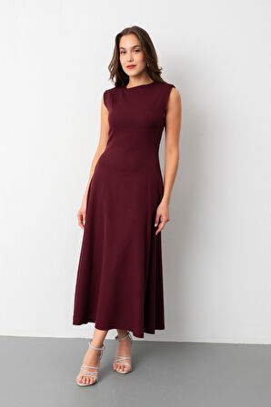 Kadın Mürdüm Vatkalı Midi Davet Elbisesi