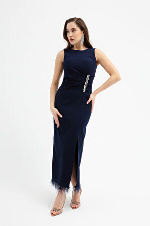 Kadın Lacivert Otrişli Söz Nişan Nikah Abiye Elbise