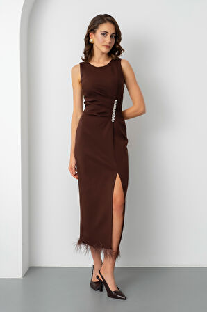 Kadın Kahverengi Otrişli Söz Nişan Nikah Abiye Elbise