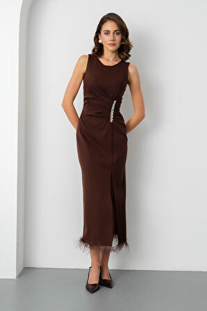 Kadın Kahverengi Otrişli Söz Nişan Nikah Abiye Elbise